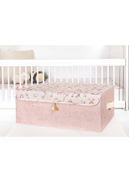Baby Püsküllü Kapaklı Kutu Düzenleyici Çok Amaçlı Organizer Kutu Baza Boy (Pembe) - 04249
