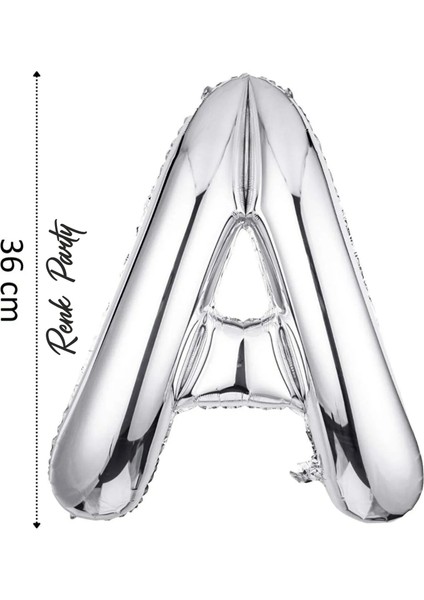 Folyo Balon A Harfi Helyum Balon 36 cm Gümüş Renk - A Harf Balon - Harf Folyo Balon - 16 Inch