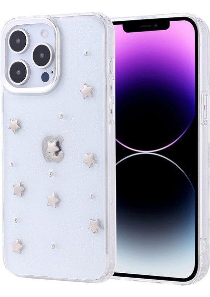 Apple iPhone 14 Pro Max Uyumlu Kılıf Kenarlar Airbagli Simli Şeffaf Kutup Kapak Gümüş
