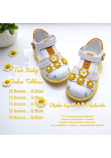 Ortopedik Kız Bebek Sandaleti Papatya Serisi PpT2410 Beyaz Sarı 24