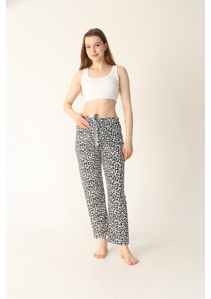 Kadın Leopar Desenli Pamuklu Şık Yazlık Pijama Altı