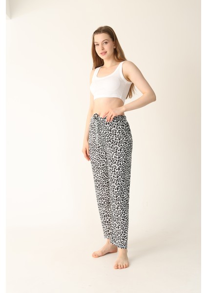 Kadın Leopar Desenli Pamuklu Şık Yazlık Pijama Altı