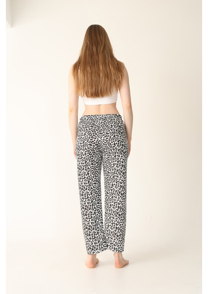 Kadın Leopar Desenli Pamuklu Şık Yazlık Pijama Altı