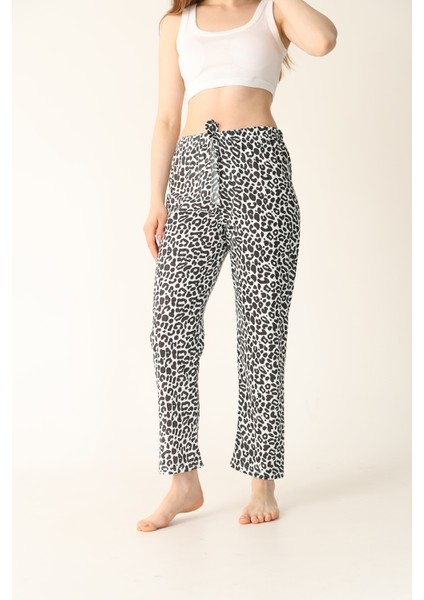 Kadın Leopar Desenli Pamuklu Şık Yazlık Pijama Altı