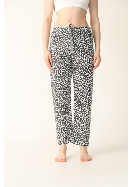 Kadın Leopar Desenli Pamuklu Şık Yazlık Pijama Altı