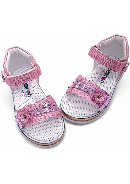 Ortopedik Abiye Kız Bebek ve Çocuk Sandaleti Tek Çiçek Serisi Tc2413 Parlak Pembe 24