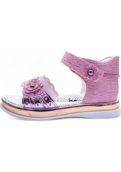 Ortopedik Abiye Kız Bebek ve Çocuk Sandaleti Tek Çiçek Serisi Tc2413 Parlak Pembe 24