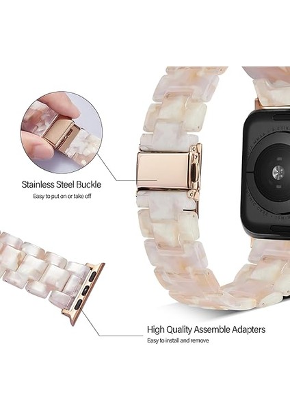 Apple Watch 38MM 40MM 41MM Seri 7/6/se/5/4/3 Uyumlu Reçine Hafif Şık Pimli Tasarım Kordon