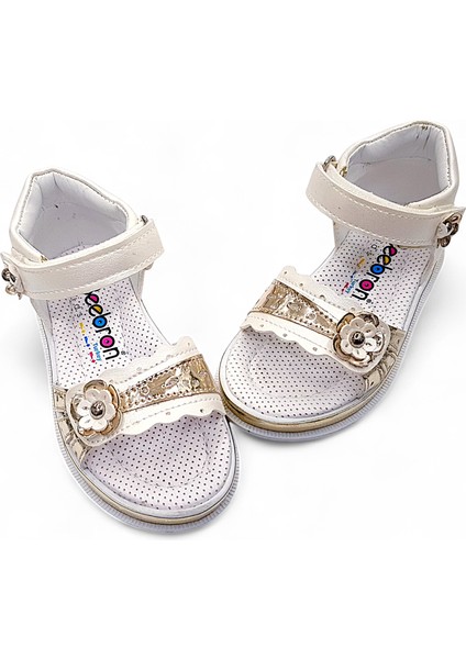 Ortopedik Abiye Kız Bebek ve Çocuk Sandaleti Tek Çiçek Serisi Tc2413 Sedef Altın 23