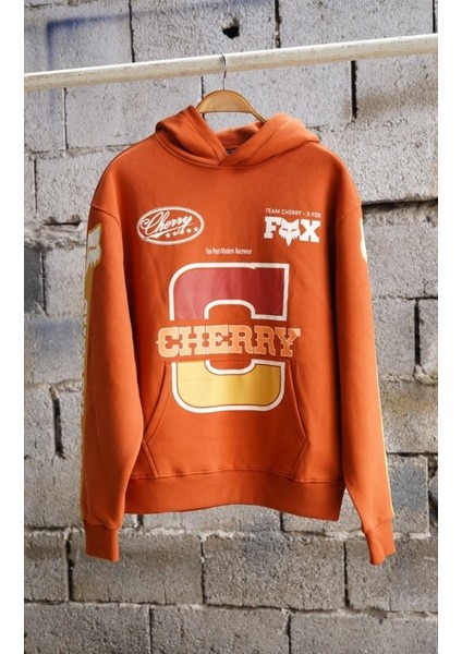 Cherry Fox Turuncu Baskılı Motorcu Sweatshirt fiyatları