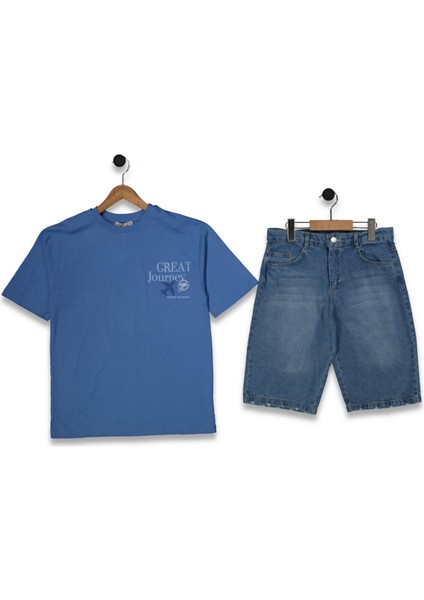 Great Baskılı Jeans Şortlu Erkek Takım