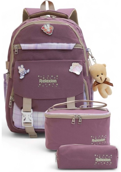 Relaxion 2144-1396 Kore Tarzı Unisex Çocuk Üçlü Set Ilkokul Sırt Çantası - NKT02144-MOR-TEKEBAT fiyatları
