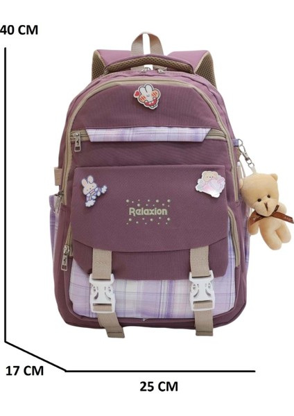 Relaxion 2144-1396 Kore Tarzı Unisex Çocuk Üçlü Set Ilkokul Sırt Çantası - NKT02144-MOR-TEKEBAT fırsatları