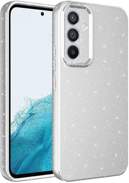 Samsung Galaxy S24 Fe Uyumlu Kılıf Koton Simli Silikon Arka Kapak Kamera Korumalı Gümüş