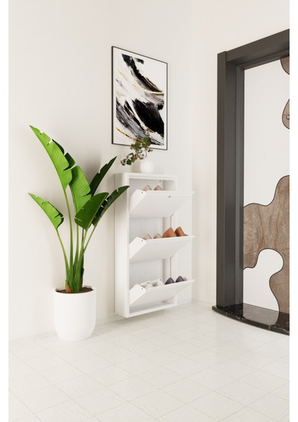 Kilitli 3 Kapaklı Metal Ayakkabılık Beyaz modelleri