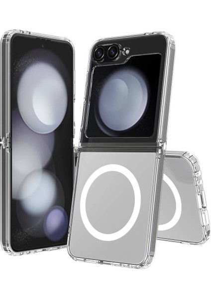 Samsung Galaxy Z Flip 3 Uyumlu Kılıf M-Safe Şarj Özellikli Sert Pc Embos Kapak Şeffaf