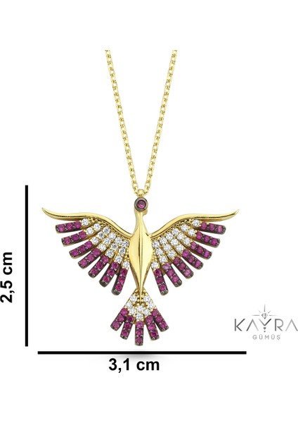 Fuşya Taşlı Anka Kuşu Altın Kaplama Kolye GM95