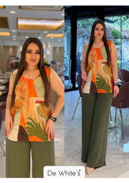 Büyük Beden Kolsuz Empirme Baskılı Bluz