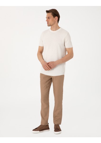 Erkek Kahverengi Carrot Fit %100 Keten Kanvas Pantolon 50285714-VR197