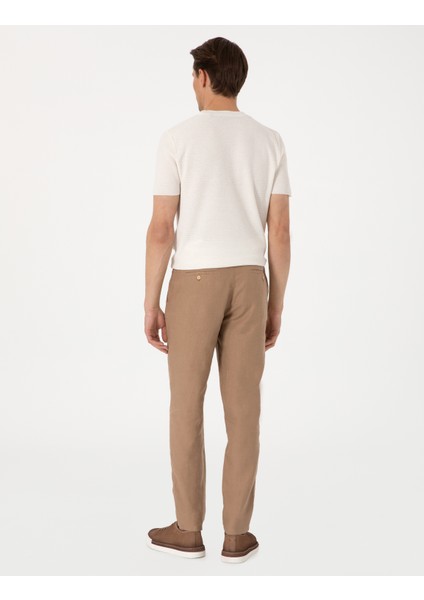 Erkek Kahverengi Carrot Fit %100 Keten Kanvas Pantolon 50285714-VR197