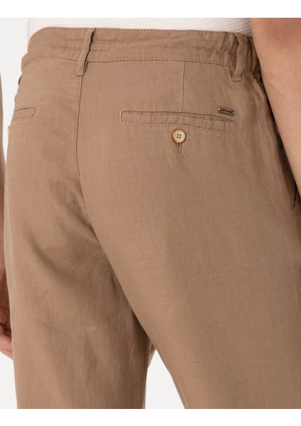 Erkek Kahverengi Carrot Fit %100 Keten Kanvas Pantolon 50285714-VR197