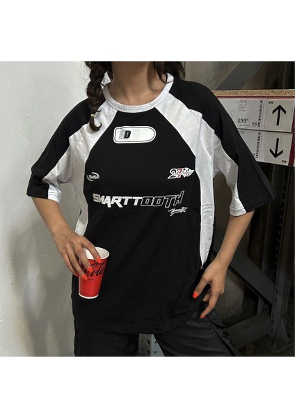 Siyah Şerit Detaylı Smarttooth Unisex T-Shirt