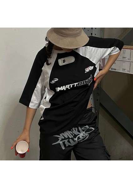 Siyah Şerit Detaylı Smarttooth Unisex T-Shirt