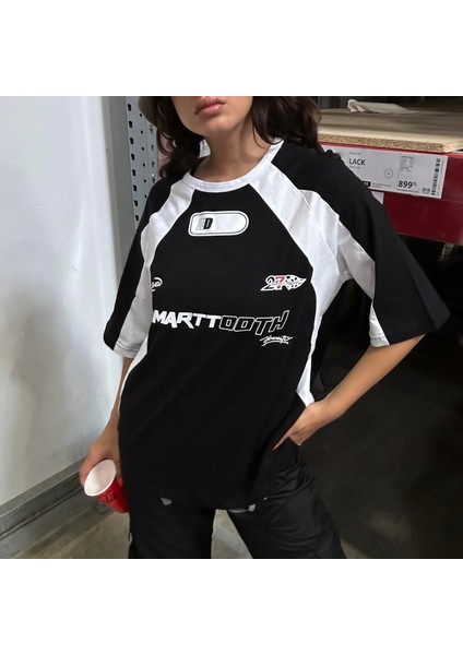 Siyah Şerit Detaylı Smarttooth Unisex T-Shirt