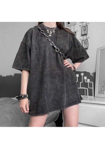 Antrasit Vintage Streetwear Unisex Yıkamalı Kumaş T-Shirt fiyatları