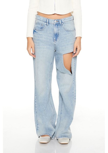 Kesik Detaylı Baggy Jean Pantolon