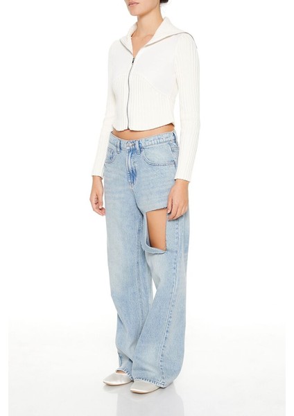 Kesik Detaylı Baggy Jean Pantolon fırsatları