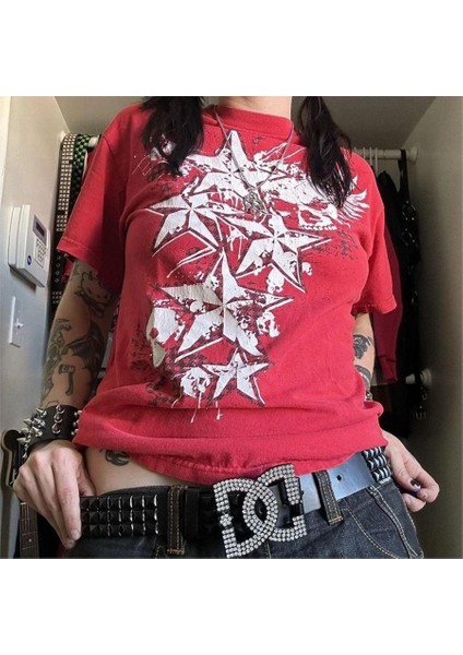 Kırmızı Cyber Grunge Vintage Star T-Shirt fiyatları