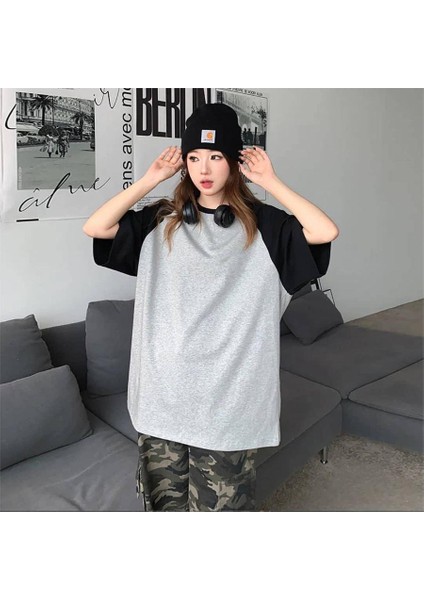 Siyah Raglan Kollu Gri Melanj Basic Unisex T-Shirt fiyatları