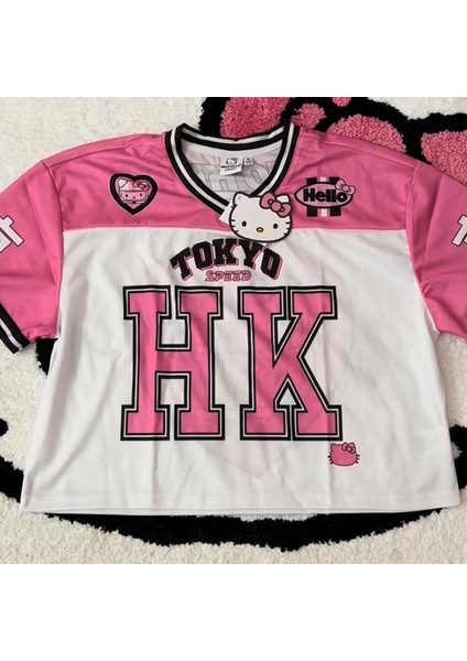 Beyaz Hello Kitty Pembe Parçalı Tokyo Speed Hk T-Shirt