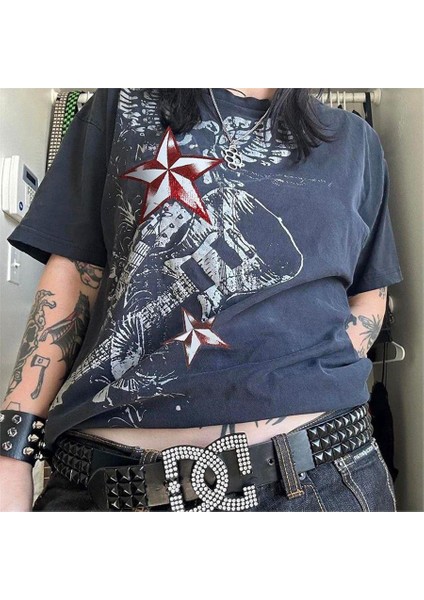 Füme Eagle Vintage Guitar Red Star Cyber Grunge Unisex T-Shirt fiyatları