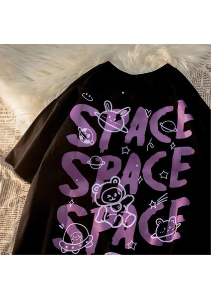 Siyah Space Cute Cartoon Planets (Unisex) T-Shirt