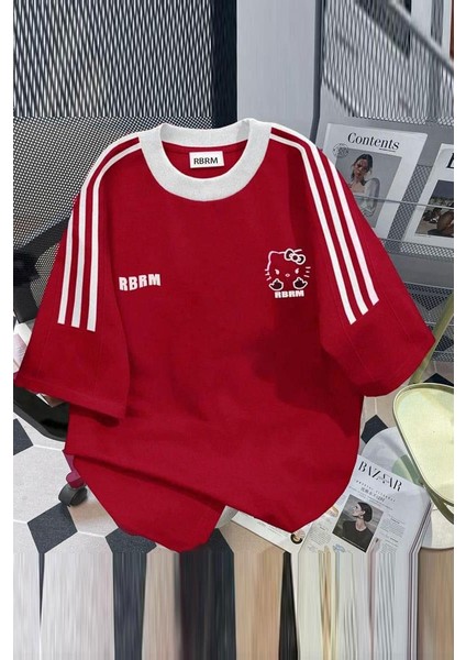 Bordo Hello Kitty Şeritli Rbrm Unisex T-Shirt