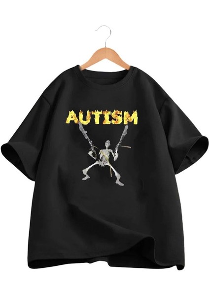 Siyah Autism Skeleton Unisex T-Shirt