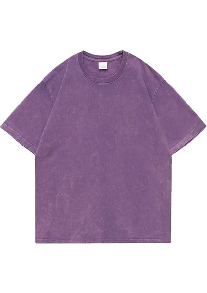 Mor Vintage Streetwear Unisex Yıkamalı Kumaş Unisex T-Shirt
