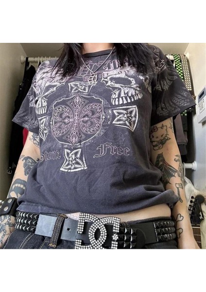 Füme Gothic Stone Free Winged Skull Cyber Grunge Unisex T-Shirt