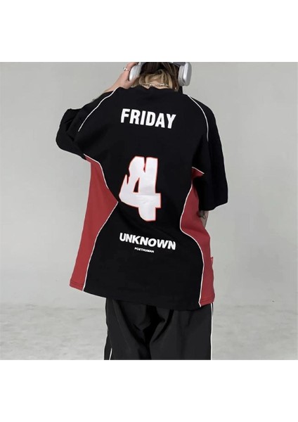 Siyah Friday Unknown Kırmızı Şeritli Unisex T-Shirt