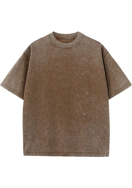 Kahverengi Vintage Streetwear Unisex Yıkamalı Kumaş Unisex T-Shirt