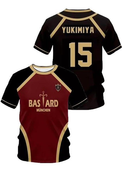 Siyah Bordo Anime Blue Lock 15 Yukimiya Forma Unisex T-Shirt