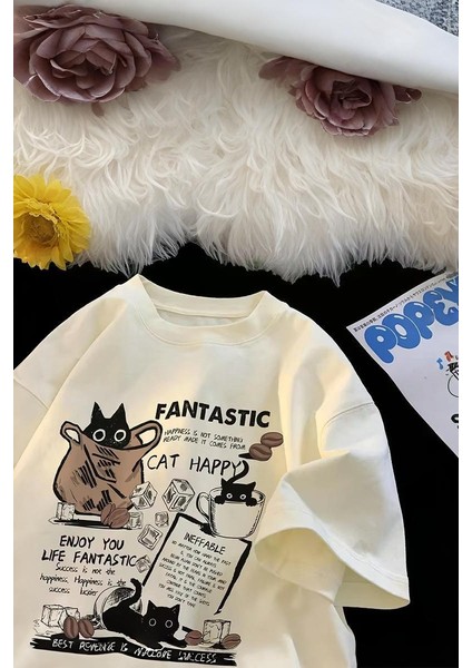 Bej Fantastic Happy Cat Unisex T-Shirt