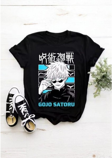 Siyah Anime Jujutsu Kaisen Gojo Satoru Unisex T-Shirt