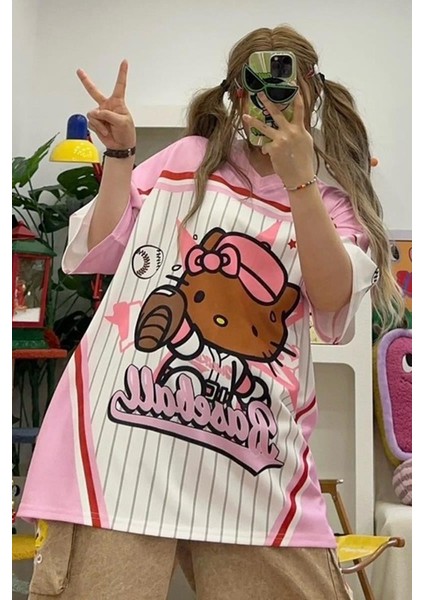 Pembe Hello Kitty Baseball Forma Unisex T-Shirt