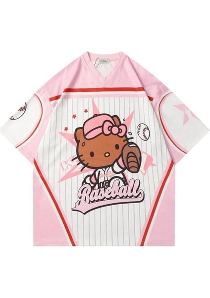 Pembe Hello Kitty Baseball Forma Unisex T-Shirt