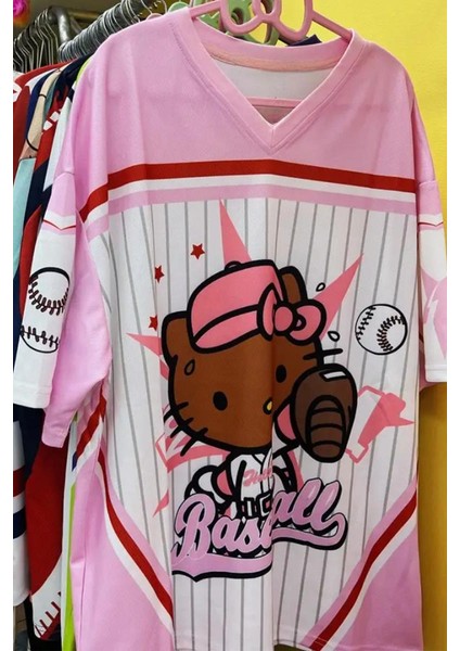Pembe Hello Kitty Baseball Forma Unisex T-Shirt