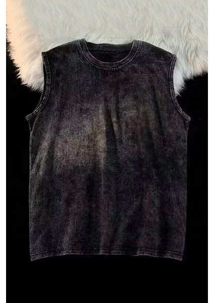 Siyah Yıkamalı Harajuku Kolsuz Unisex T-Shirt fiyatları