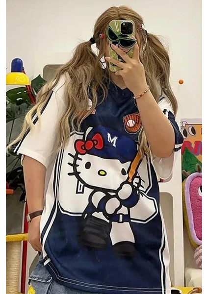 Lacivert Hello Kitty Baseball Forma Unisex T-Shirt
